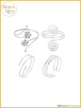Adjustable Minimalist Arm Cuff Set Silver Plated 4pcs Upper Arm Bracelets for